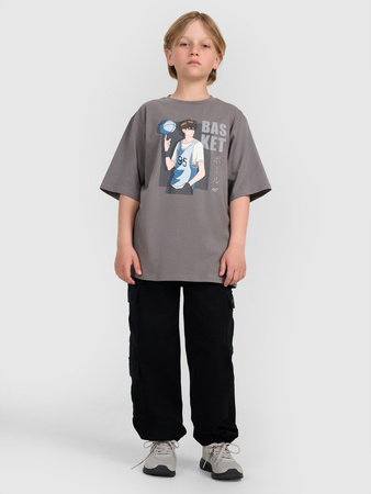 T-shirt oversize z nadrukiem chłopięcy 4F 4FJRAW25TTSHM3062-24S