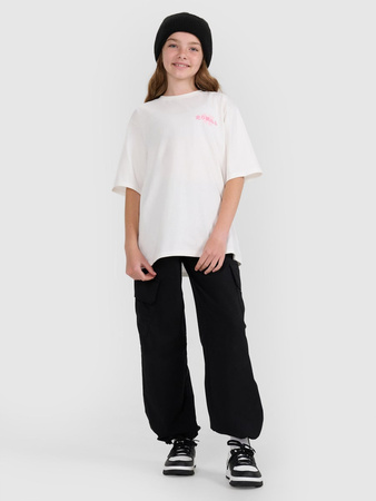 T-shirt oversize z nadrukiem dziewczęcy 4F 4FJRAW25TTSHF2935-11S