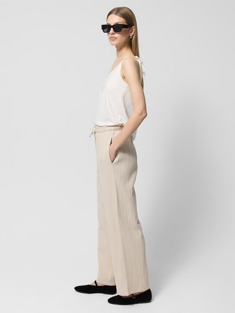 Spodnie z bawełnianego muślinu damskie Outhorn OTHWSS24TTROF1017-83S