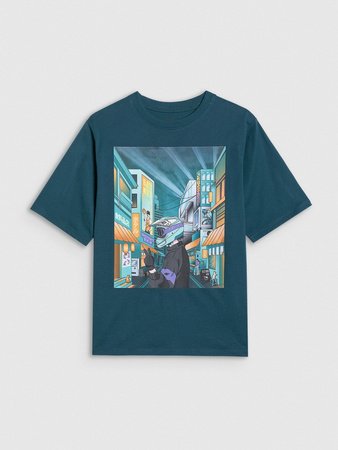 T-shirt oversize z nadrukiem chłopięcy 4F 4FJRAW25TTSHM3061-46S