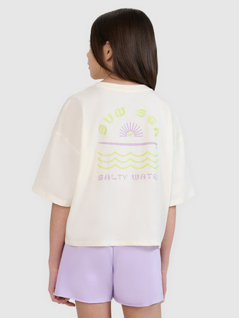 T-shirt oversize crop top z nadrukiem dziewczęcy 4F 4FJWSS25TTSHF1868-11S