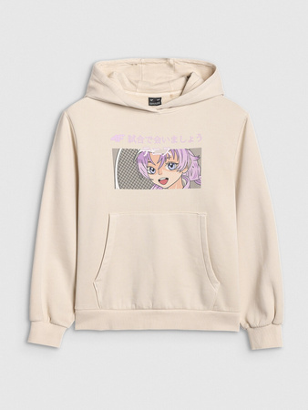 Bluza dresowa nierozpinana z kapturem dziewczęca 4F 4FJRAW25TSWSF2294-11S