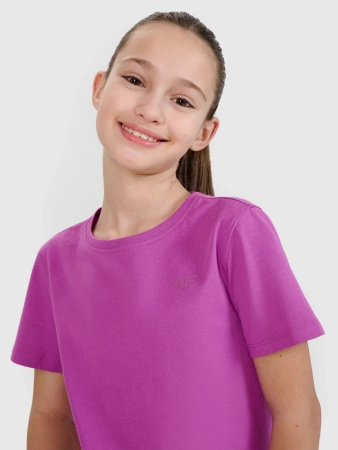 T-shirt regular gładki dziewczęcy 4F 4FJWSS25TTSHF2177-50S