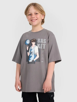 T-shirt oversize z nadrukiem chłopięcy 4F 4FJRAW25TTSHM3062-24S