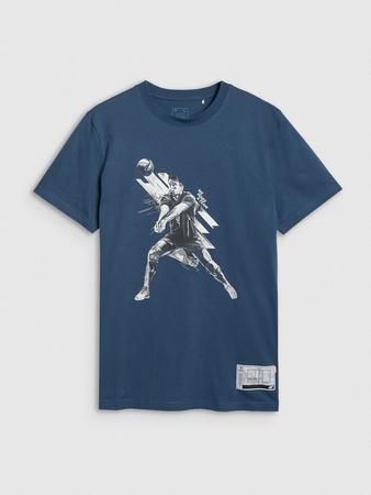 T-shirt regular z nadrukiem siatkarskim męski 4F 4FRAW25TTSHM3237-46S