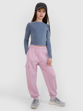 Longsleeve slim crop top gładki dziewczęcy 4F 4FJWSS25TLONF430-32S