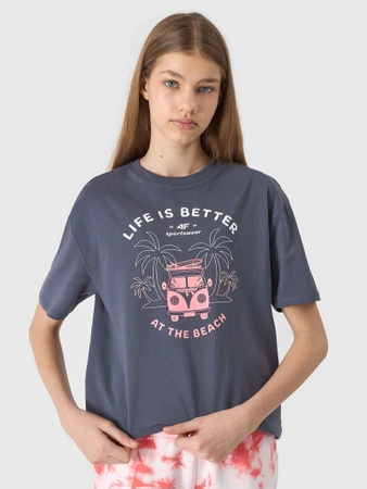 T-shirt oversize z nadrukiem dziewczęcy 4F Junior