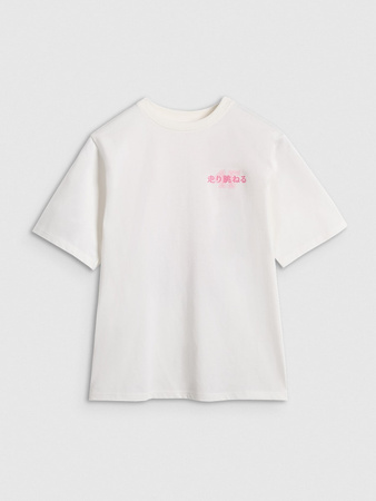 T-shirt oversize z nadrukiem dziewczęcy 4F 4FJRAW25TTSHF2935-11S