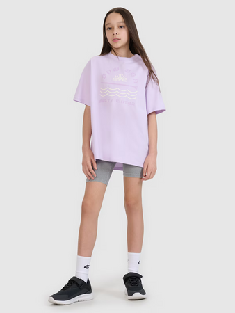 T-shirt oversize z nadrukiem dziewczęcy 4F 4FJWSS25TTSHF1870-52S