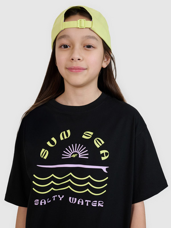 T-shirt oversize z nadrukiem dziewczęcy 4F 4FJWSS25TTSHF1870-20S