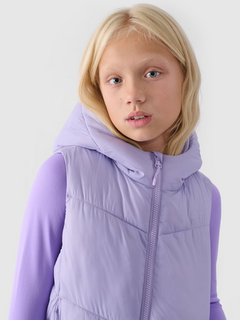 Bezrękawnik puchowy pikowany z kapturem dziewczęcy 4F Junior 4FJWAW24TVJAF129-51S