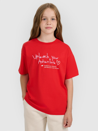 T-shirt regular z nadrukiem dziewczęcy 4F 4FJRAW25TTSHF3188-62S