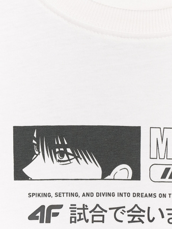 T-shirt oversize z nadrukiem chłopięcy 4F 4FJRAW25TTSHM3065-10S