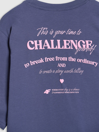T-shirt oversize z nadrukiem dziewczęcy 4F 4FJRAW25TTSHF3187-33S