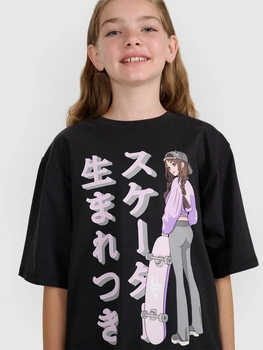 T-shirt oversize z nadrukiem dziewczęcy 4F 4FJRAW25TTSHF2936-20S