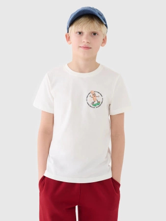 T-shirt regular z nadrukiem chłopięcy 4F 4FJRSS25TTSHM2565-11S