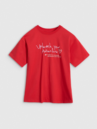 T-shirt regular z nadrukiem dziewczęcy 4F 4FJRAW25TTSHF3188-62S