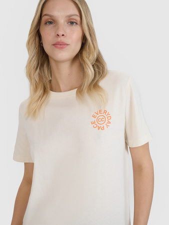 T-shirt oversize z nadrukiem damski 4F 4FWSS25TTSHF1994-11S