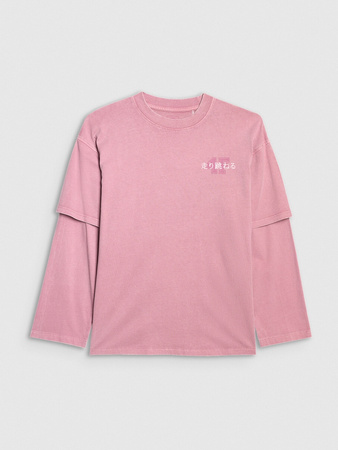 Longsleeve oversize z nadrukiem dziewczęcy 4F 4FJRAW25TLONF543-54S