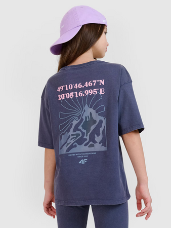 T-shirt oversize z nadrukiem dziewczęcy 4F 4FJWSS25TTSHF1853-22S
