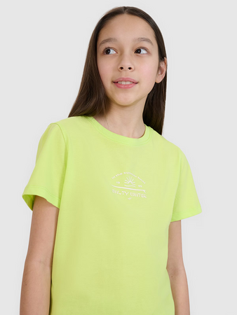 T-shirt regular z nadrukiem dziewczęcy 4F 4FJWSS25TTSHF1871-45S