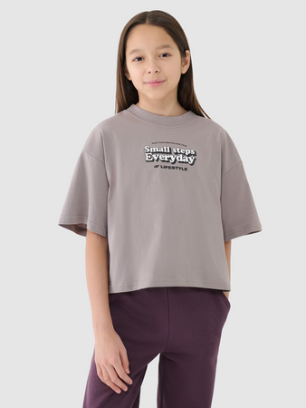 Crop top oversize z nadrukiem dziewczęcy 4F 4FJRSS25TTSHF2587-83S