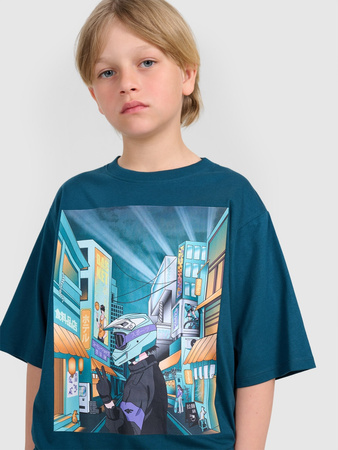 T-shirt oversize z nadrukiem chłopięcy 4F 4FJRAW25TTSHM3061-46S
