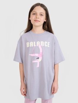 T-shirt oversize z nadrukiem dziewczęcy 4F 4FJRSS25TTSHF2646-25S