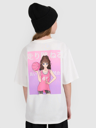 T-shirt oversize z nadrukiem dziewczęcy 4F 4FJRAW25TTSHF2935-11S