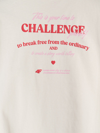 T-shirt oversize z nadrukiem dziewczęcy 4F 4FJRAW25TTSHF3187-11S