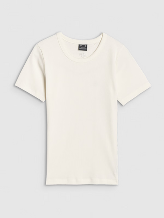 T-shirt slim z prążkowanej dzianiny damski 4F 4FWSS25TTSHF1968-11S