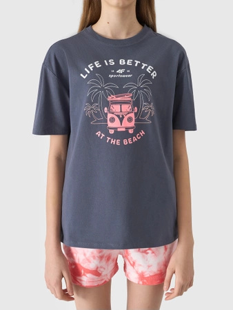 T-shirt oversize z nadrukiem dziewczęcy 4F Junior
