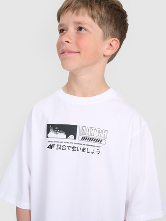 T-shirt oversize z nadrukiem chłopięcy 4F 4FJRAW25TTSHM3065-10S