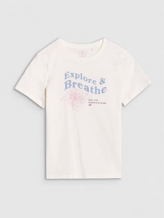 T-shirt regular z nadrukiem dziewczęcy 4F 4FJWSS25TTSHF1854-11S