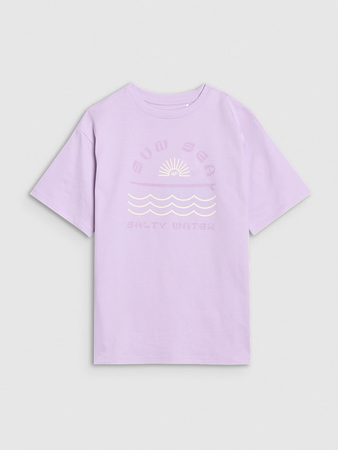 T-shirt oversize z nadrukiem dziewczęcy 4F 4FJWSS25TTSHF1870-52S