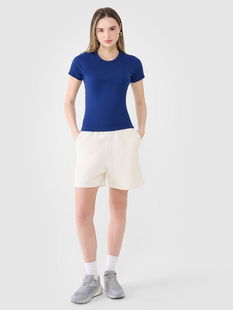 T-shirt slim z prążkowanej dzianiny damski 4F 4FWSS25TTSHF1968-30S