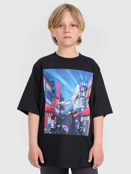 T-shirt oversize z nadrukiem chłopięcy 4F 4FJRAW25TTSHM3061-20S