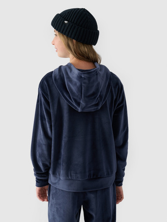 Bluza dresowa z weluru nierozpinana z kapturem dziewczęca 4F 4FJWAW24TSWSF1216-31S