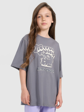 T-shirt oversize z nadrukiem dziewczęcy 4F 4FJRAW25TTSHF3197-22S