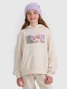 Bluza dresowa nierozpinana z kapturem dziewczęca 4F 4FJRAW25TSWSF2294-11S