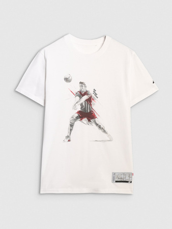 T-shirt regular z nadrukiem siatkarskim męski 4F 4FRAW25TTSHM3237-10S