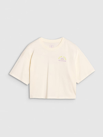 T-shirt oversize crop top z nadrukiem dziewczęcy 4F 4FJWSS25TTSHF1868-11S