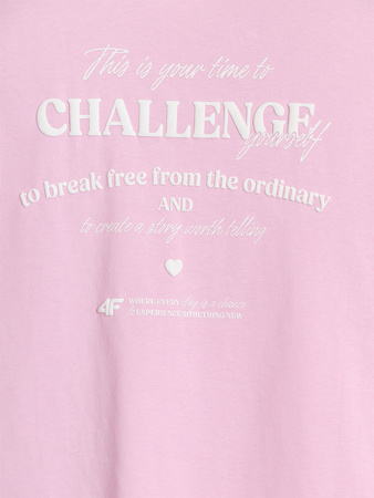 T-shirt oversize z nadrukiem dziewczęcy 4F 4FJRAW25TTSHF3187-56S
