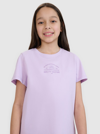 T-shirt regular z nadrukiem dziewczęcy 4F 4FJWSS25TTSHF1871-52S