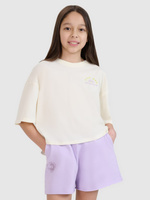 T-shirt oversize crop top z nadrukiem dziewczęcy 4F 4FJWSS25TTSHF1868-11S