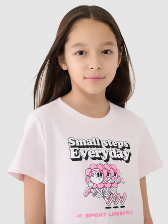 T-shirt dziewczęcy regular z nadrukiem 4F 4FJRSS25TTSHF2585-12S