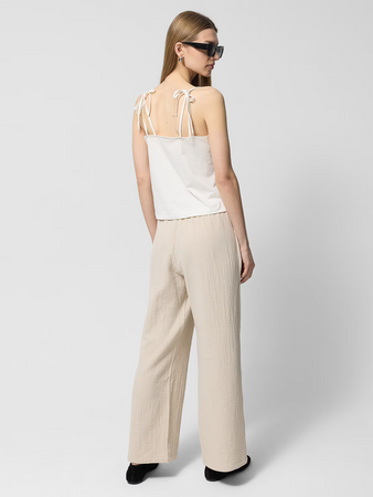 Spodnie z bawełnianego muślinu damskie Outhorn OTHWSS24TTROF1017-83S