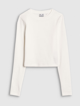 Longsleeve slim crop top gładki dziewczęcy 4F 4FJWSS25TLONF430-11S