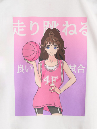 T-shirt oversize z nadrukiem dziewczęcy 4F 4FJRAW25TTSHF2935-11S