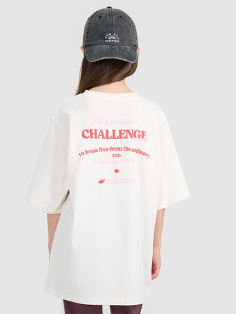 T-shirt oversize z nadrukiem dziewczęcy 4F 4FJRAW25TTSHF3187-11S